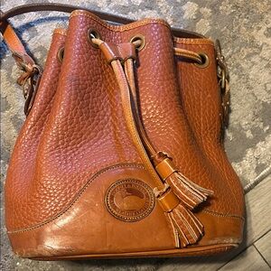Dooney & Bourke Tan Leather Drawstring Bag vintage
